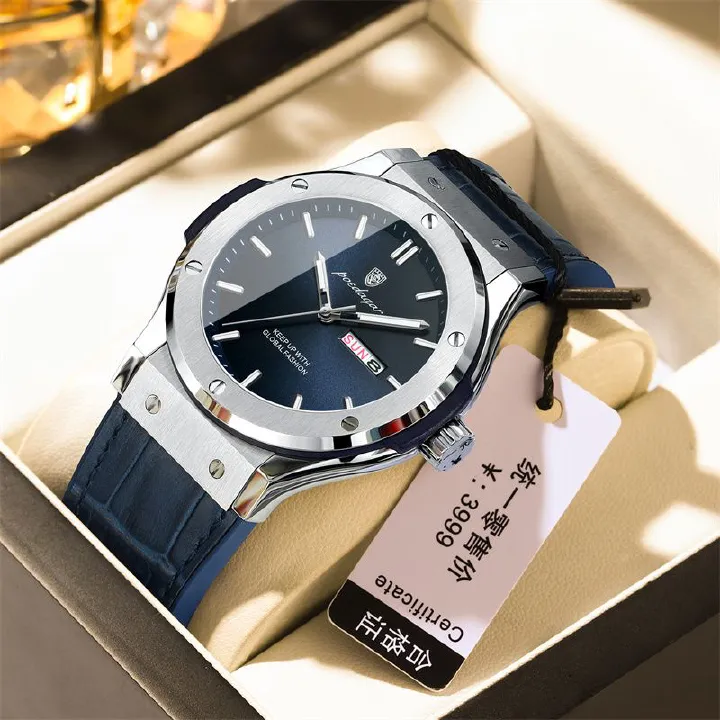 POEDAGAR Swiss Luxury Men's Watch Silicone Leather Leather Strap Waterproof Dual Calendar Luminous Quartz Watch Durable Versatile for African Men Business Casual Daily Wear