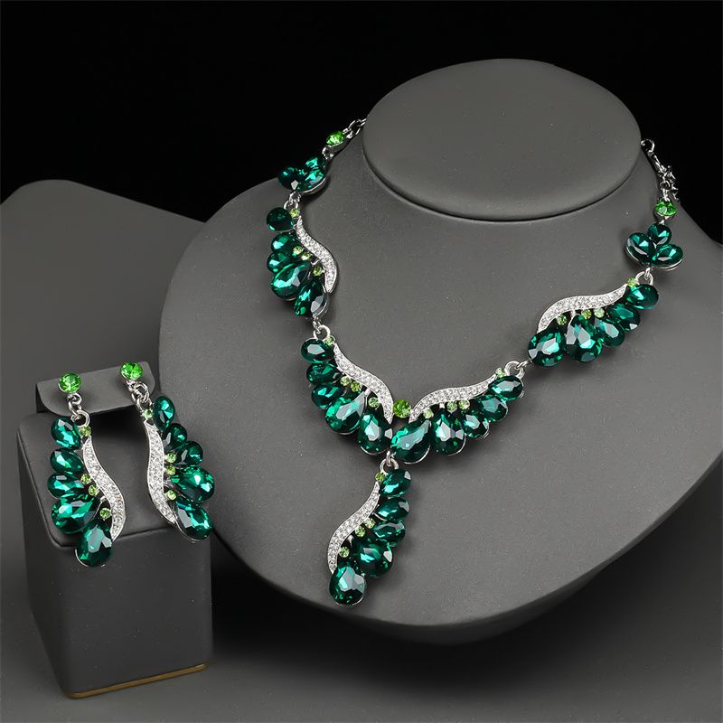 Glamorous Multicolor Teardrop Crystal Jewelry Set - Luxury Rhinestone Chandelier Earrings & Cascading Necklace for Red Carpet, Bridal & Evening Galas