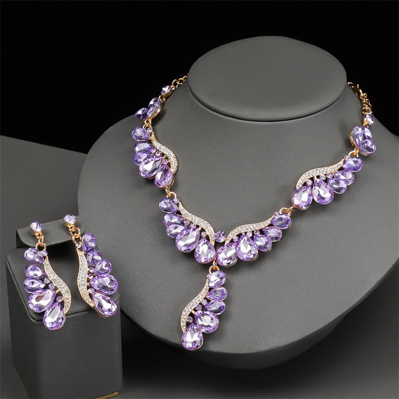 Glamorous Multicolor Teardrop Crystal Jewelry Set - Luxury Rhinestone Chandelier Earrings & Cascading Necklace for Red Carpet, Bridal & Evening Galas