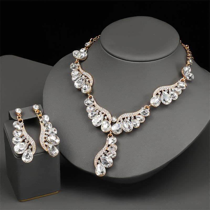 Glamorous Multicolor Teardrop Crystal Jewelry Set - Luxury Rhinestone Chandelier Earrings & Cascading Necklace for Red Carpet, Bridal & Evening Galas