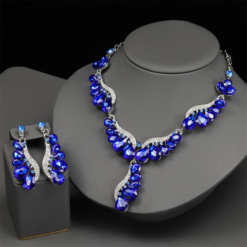 Glamorous Multicolor Teardrop Crystal Jewelry Set - Luxury Rhinestone Chandelier Earrings & Cascading Necklace for Red Carpet, Bridal & Evening Galas