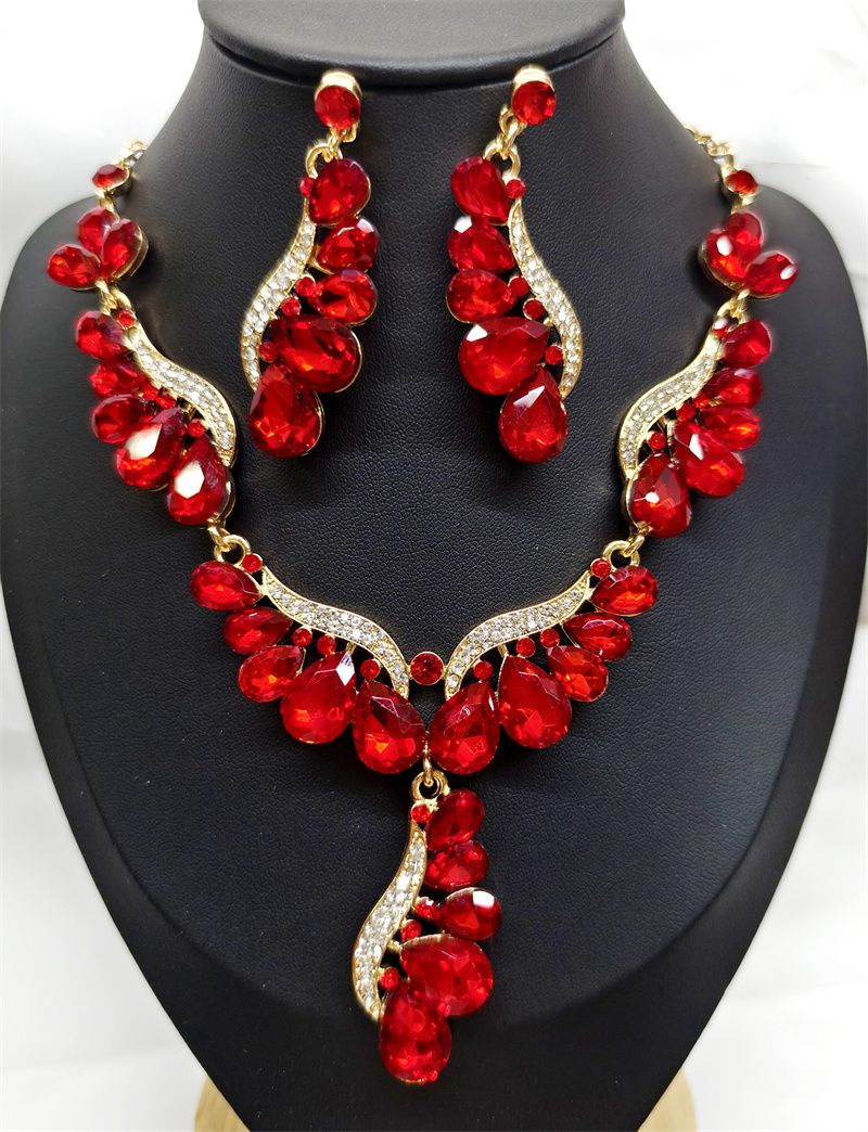 Glamorous Multicolor Teardrop Crystal Jewelry Set - Luxury Rhinestone Chandelier Earrings & Cascading Necklace for Red Carpet, Bridal & Evening Galas