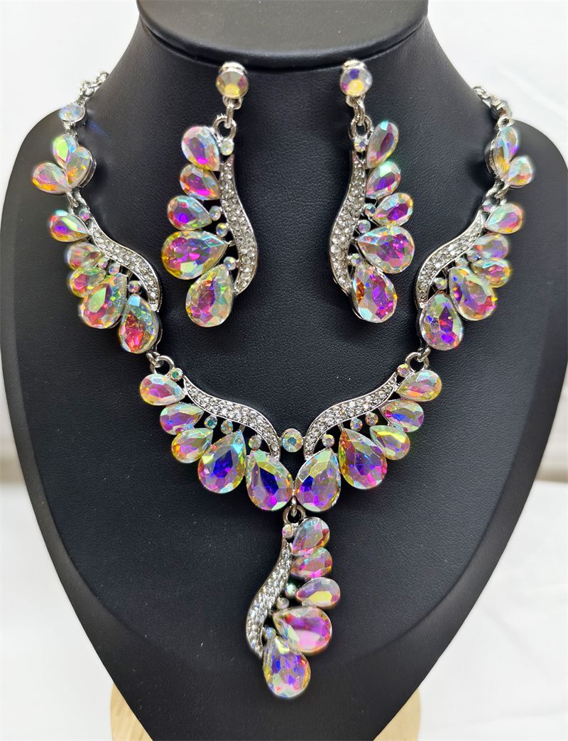 Glamorous Multicolor Teardrop Crystal Jewelry Set - Luxury Rhinestone Chandelier Earrings & Cascading Necklace for Red Carpet, Bridal & Evening Galas