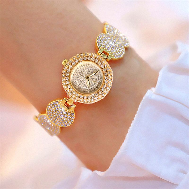 Trendy Women's Rhinestone Mini Dial Watch Luxury All-Diamond Inset Bracelet Wristwatch Fashion Ice Watch with Unique Strap - Quartz Movement