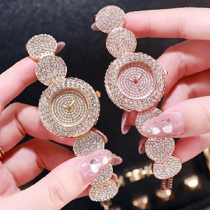 Trendy Women's Rhinestone Mini Dial Watch Luxury All-Diamond Inset Bracelet Wristwatch Fashion Ice Watch with Unique Strap - Quartz Movement
