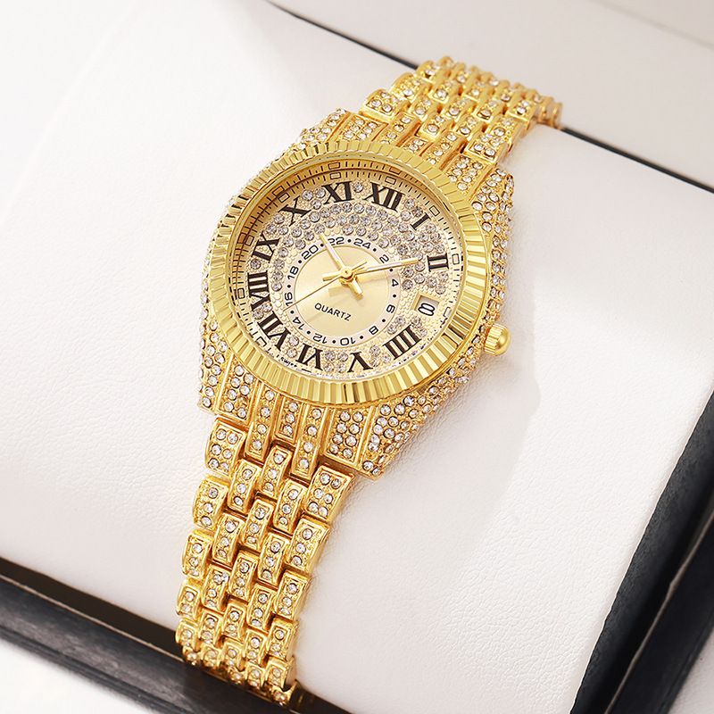 Hip-hop Fashion Women's Ice Watch | Luxury Full Diamond Calendar Steel Strap Quartz Wristwatch | Elegant Ladies' Stylish Accessory for Fashion Matching
