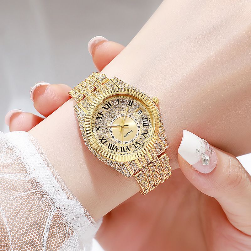 Hip-hop Fashion Women's Ice Watch | Luxury Full Diamond Calendar Steel Strap Quartz Wristwatch | Elegant Ladies' Stylish Accessory for Fashion Matching