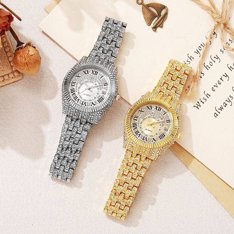 Hip-hop Fashion Women's Ice Watch | Luxury Full Diamond Calendar Steel Strap Quartz Wristwatch | Elegant Ladies' Stylish Accessory for Fashion Matching