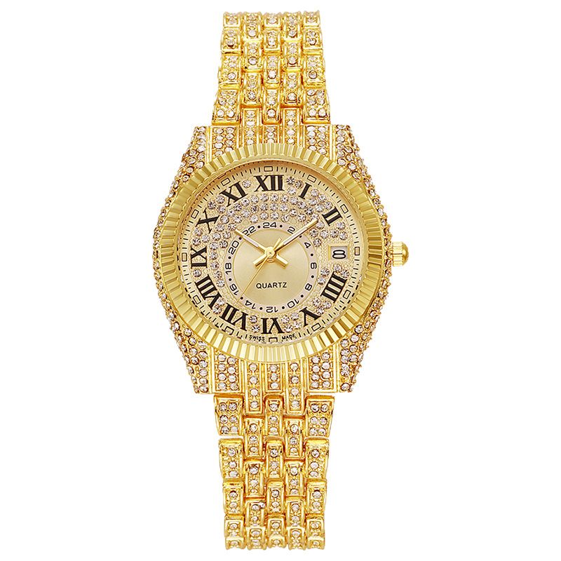 Hip-hop Fashion Women's Ice Watch | Luxury Full Diamond Calendar Steel Strap Quartz Wristwatch | Elegant Ladies' Stylish Accessory for Fashion Matching