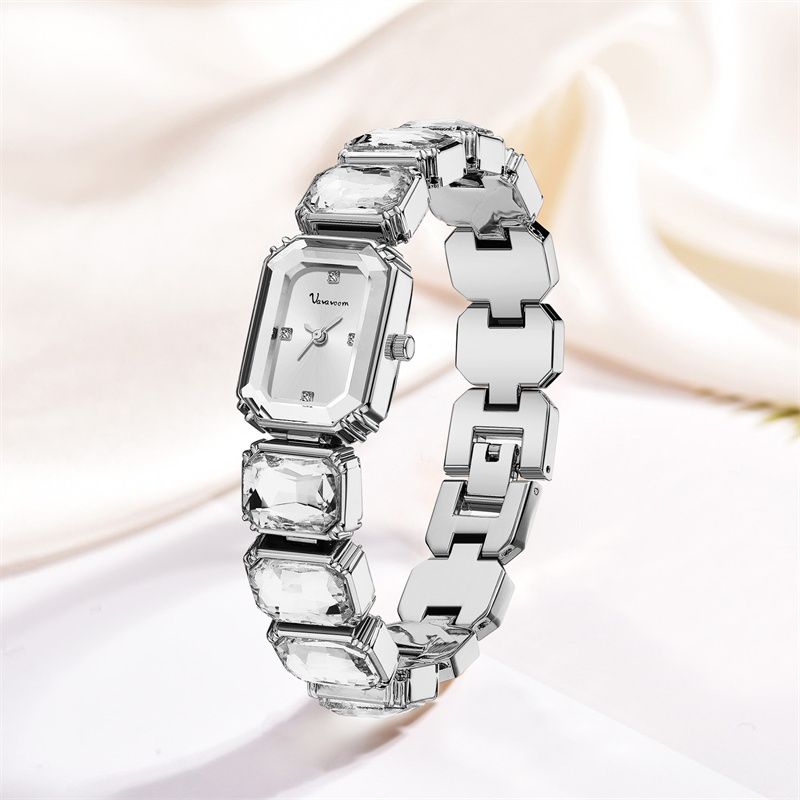 VAVA VOOM 2025 New Trendy Luxury Diamond-Encrusted Women's Watch  Square Dial Waterproof Quartz Ice Watch - Crystal Bracelet Design | Elegant Individuality & Professional Chic Style