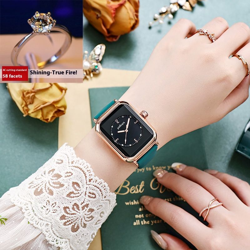 New Fashion Unisex 2-Piece Watch & Ring Set Multi-Color Options Premium Silicone Strap Square Quartz Wristwatch Elegant Business Casual Jewelry for Men & Women