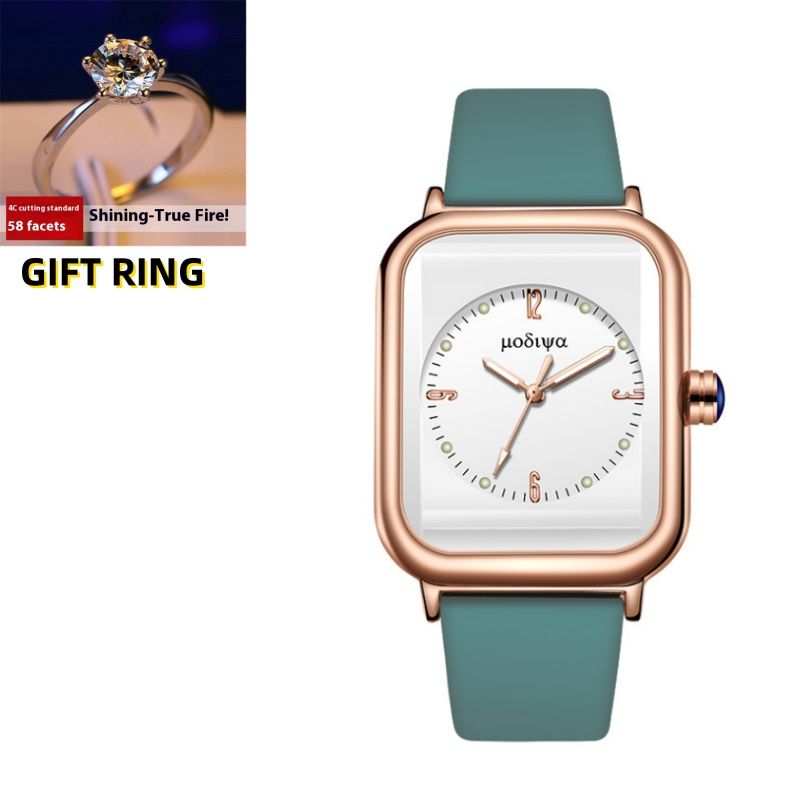 New Fashion Unisex 2-Piece Watch & Ring Set Multi-Color Options Premium Silicone Strap Square Quartz Wristwatch Elegant Business Casual Jewelry for Men & Women