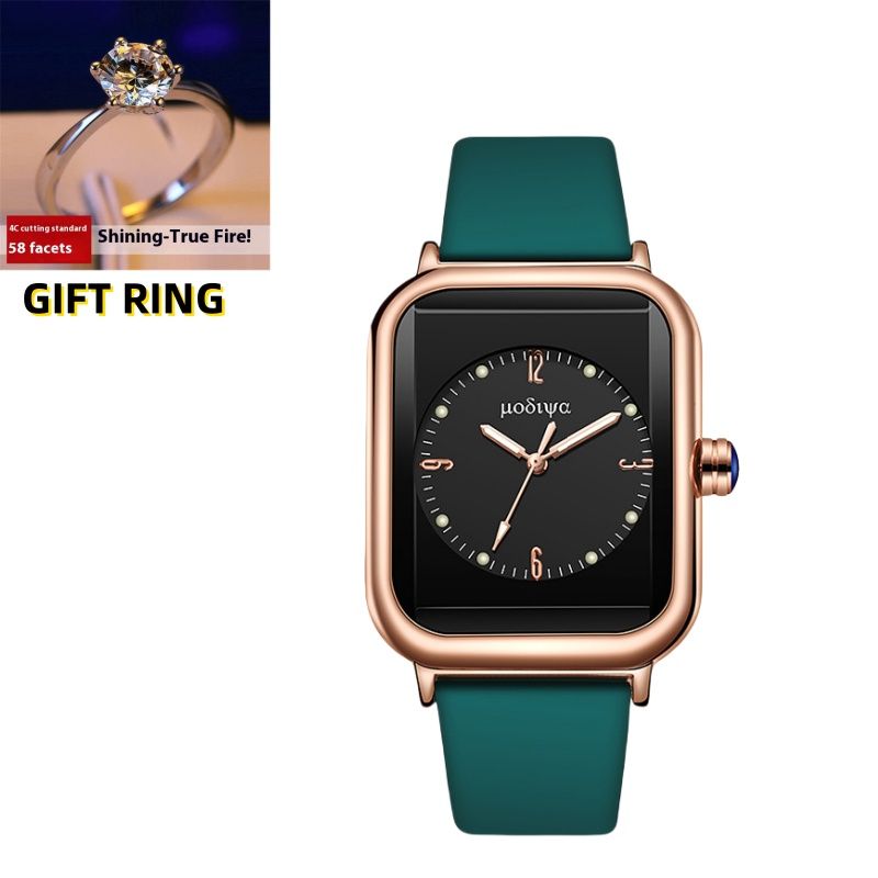 New Fashion Unisex 2-Piece Watch & Ring Set Multi-Color Options Premium Silicone Strap Square Quartz Wristwatch Elegant Business Casual Jewelry for Men & Women