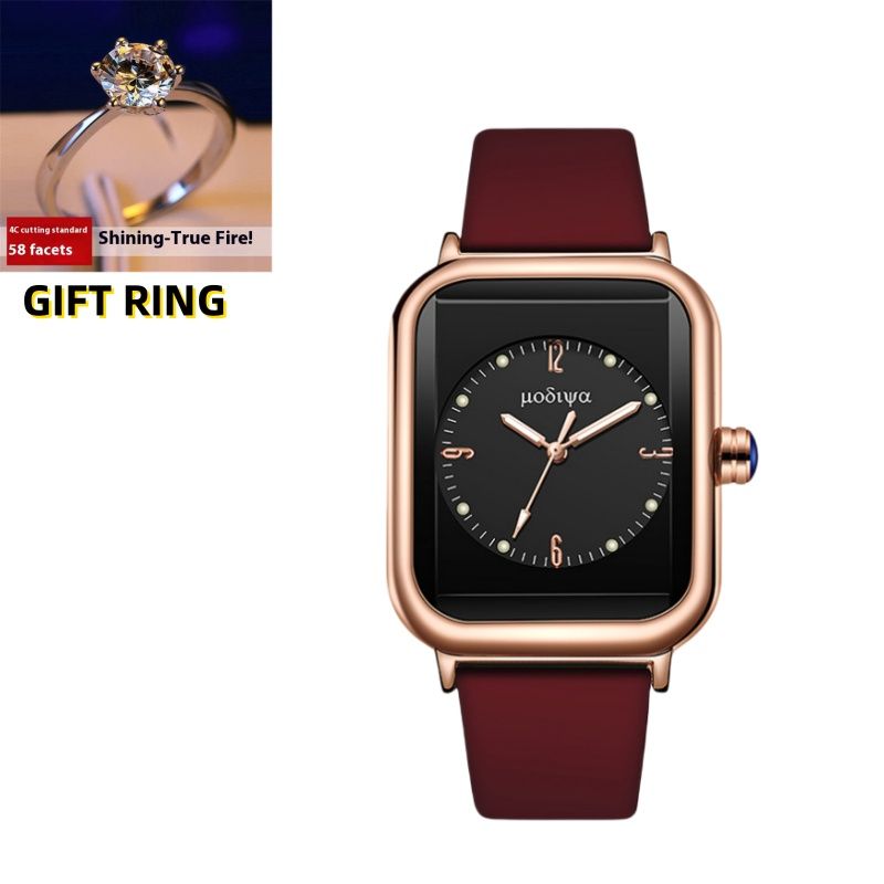 New Fashion Unisex 2-Piece Watch & Ring Set Multi-Color Options Premium Silicone Strap Square Quartz Wristwatch Elegant Business Casual Jewelry for Men & Women