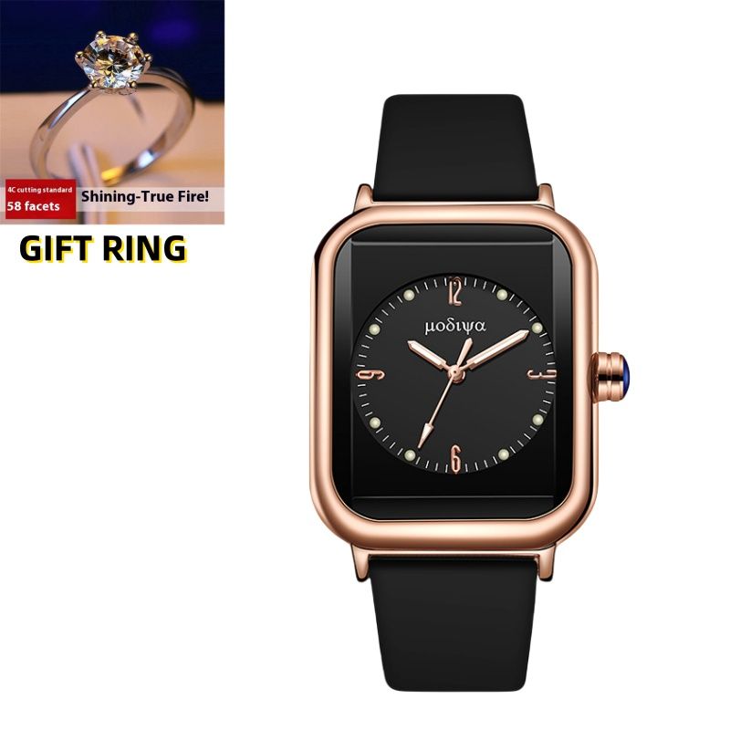 New Fashion Unisex 2-Piece Watch & Ring Set Multi-Color Options Premium Silicone Strap Square Quartz Wristwatch Elegant Business Casual Jewelry for Men & Women