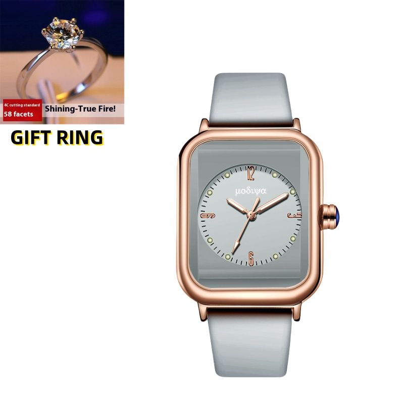 New Fashion Unisex 2-Piece Watch & Ring Set Multi-Color Options Premium Silicone Strap Square Quartz Wristwatch Elegant Business Casual Jewelry for Men & Women