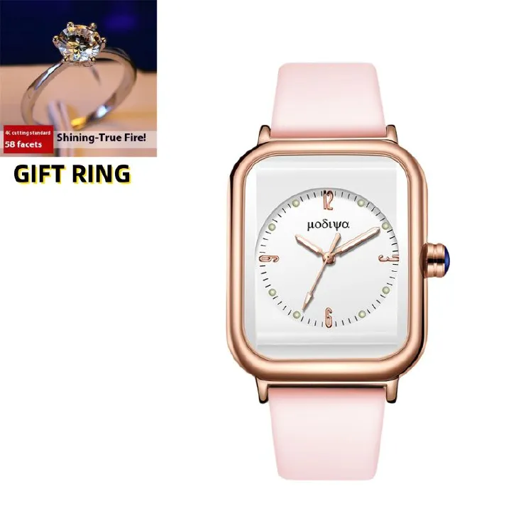 New Fashion Unisex 2-Piece Watch & Ring Set Multi-Color Options Premium Silicone Strap Square Quartz Wristwatch Elegant Business Casual Jewelry for Men & Women