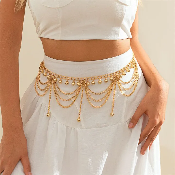 Hot-selling Women's Gold-tone Multi-layer Belly Chain Boho Layered Chains with Ball Charms Fashion Decorative Body Jewelry for Belly Dance Beach Party Festival Daily Wear