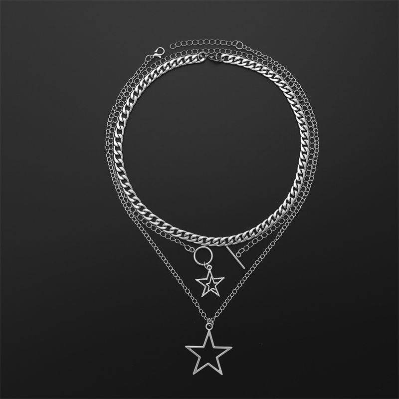 2026 New Arrival Edgy Trendy Women's Layered Necklace Set Cross Star Moon Pendants Stackable Choker & Sweater Chain Unisex Daily Party Streetwear Fashion Jewelry