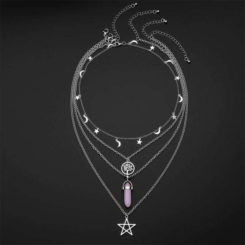 2026 New Arrival Edgy Trendy Women's Layered Necklace Set Cross Star Moon Pendants Stackable Choker & Sweater Chain Unisex Daily Party Streetwear Fashion Jewelry