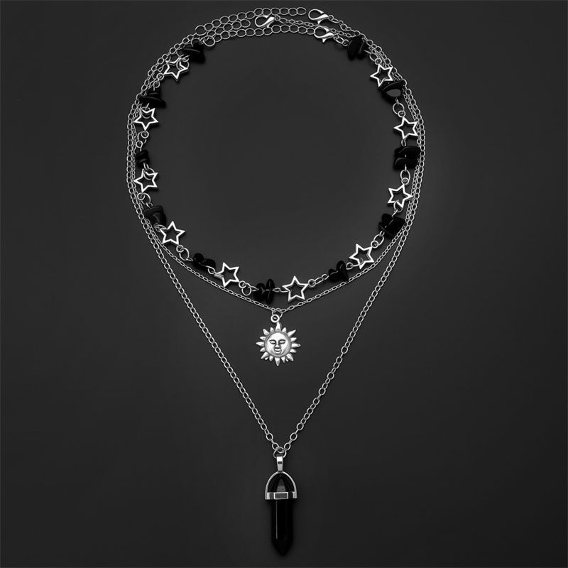 2026 New Arrival Edgy Trendy Women's Layered Necklace Set Cross Star Moon Pendants Stackable Choker & Sweater Chain Unisex Daily Party Streetwear Fashion Jewelry
