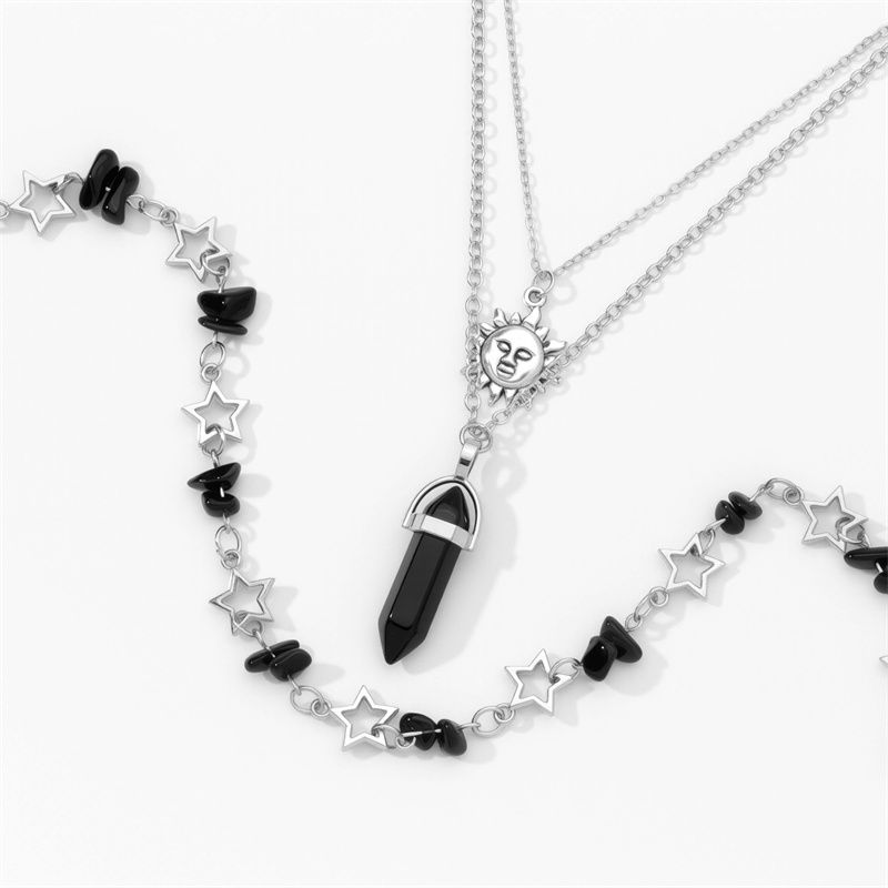 2026 New Arrival Edgy Trendy Women's Layered Necklace Set Cross Star Moon Pendants Stackable Choker & Sweater Chain Unisex Daily Party Streetwear Fashion Jewelry