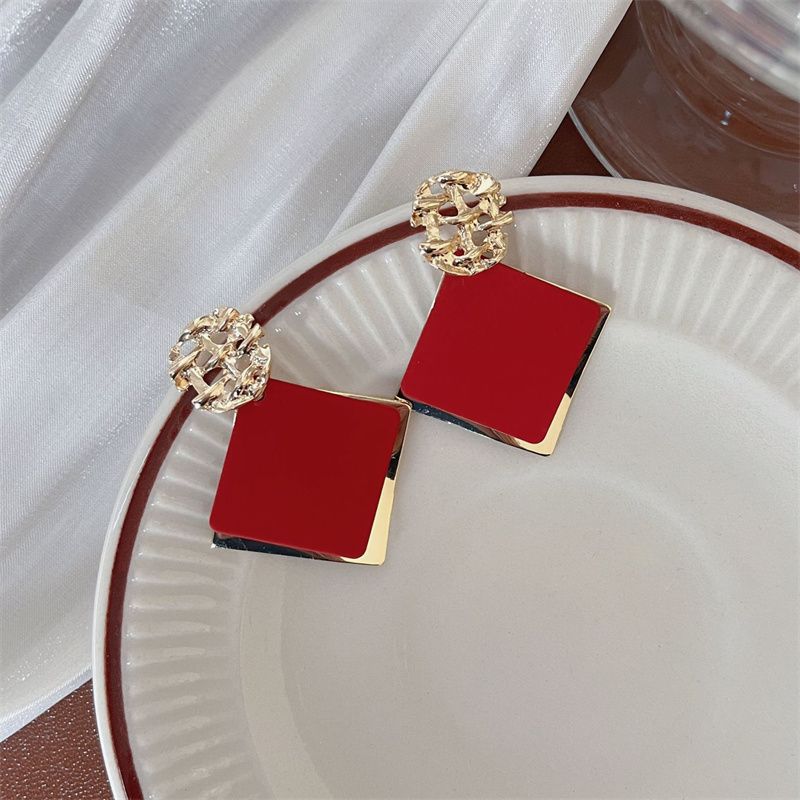 2026 New Arrival Women's Large Rhombus Geometric Earrings Metal Woven Ball Top 925 Silver Needle Minimalist Chic Bold Fashion European & American Style Ear Jewelry