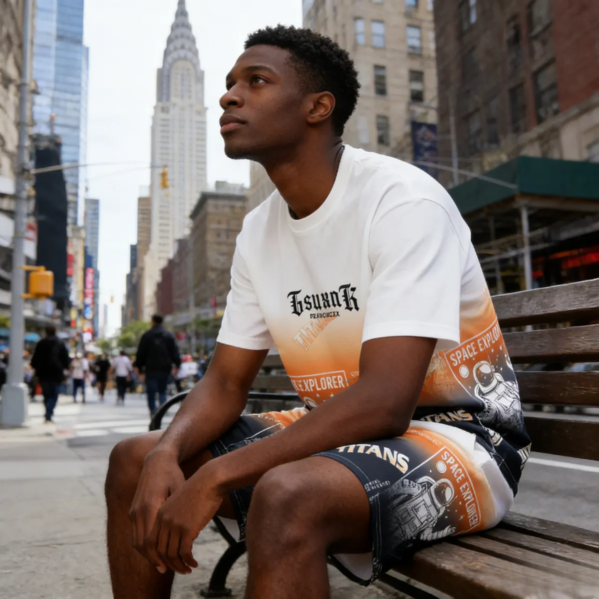 Trendy 2-piece set: oversized gradient T-shirt + shorts with space/astronaut prints. Comfortable, stylish design—perfect for Kenyan young people’s daily, casual or street-style looks.