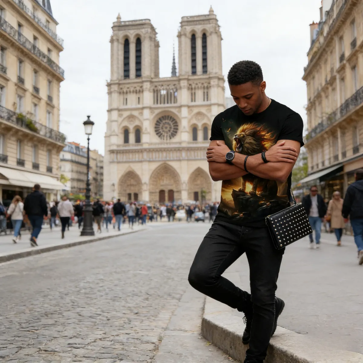 Stylish men’s T-shirt with bold roaring lion graphic. Comfortable fabric, eye-catching design—perfect for Kenyan young people’s daily, casual or street-style outfits.