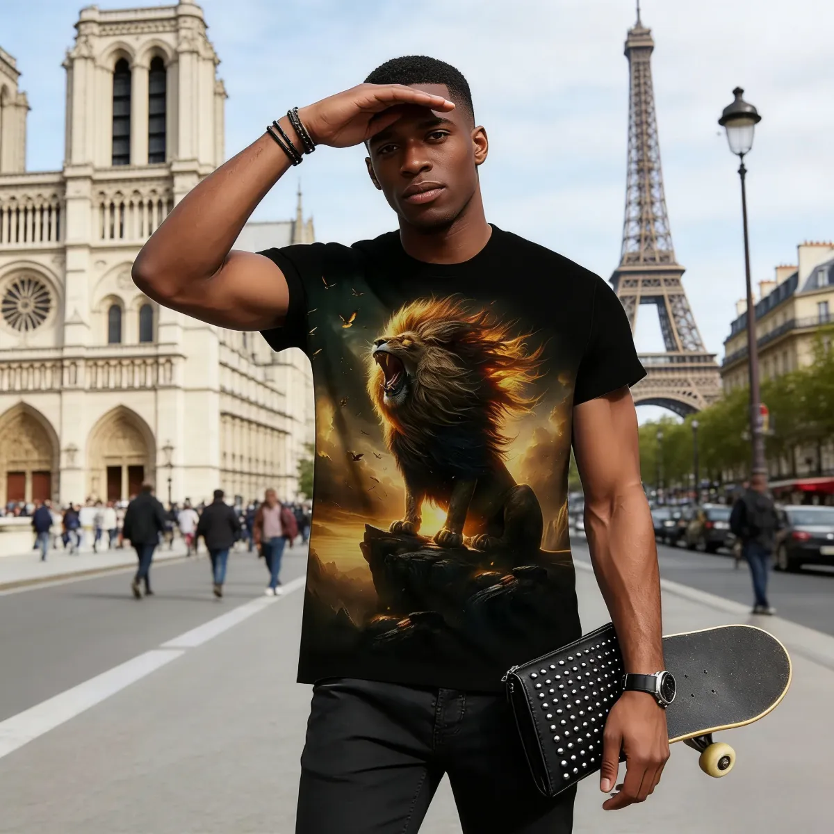 Stylish men’s T-shirt with bold roaring lion graphic. Comfortable fabric, eye-catching design—perfect for Kenyan young people’s daily, casual or street-style outfits.