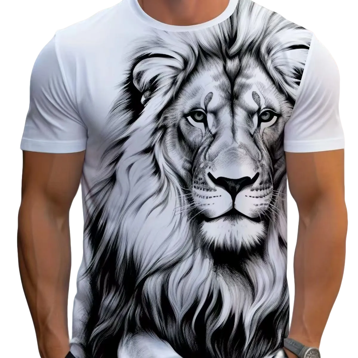 Stylish men’s T-shirt with detailed black & white lion portrait. Comfortable, breathable fabric—eye-catching design perfect for Kenyan young people’s daily, casual looks.