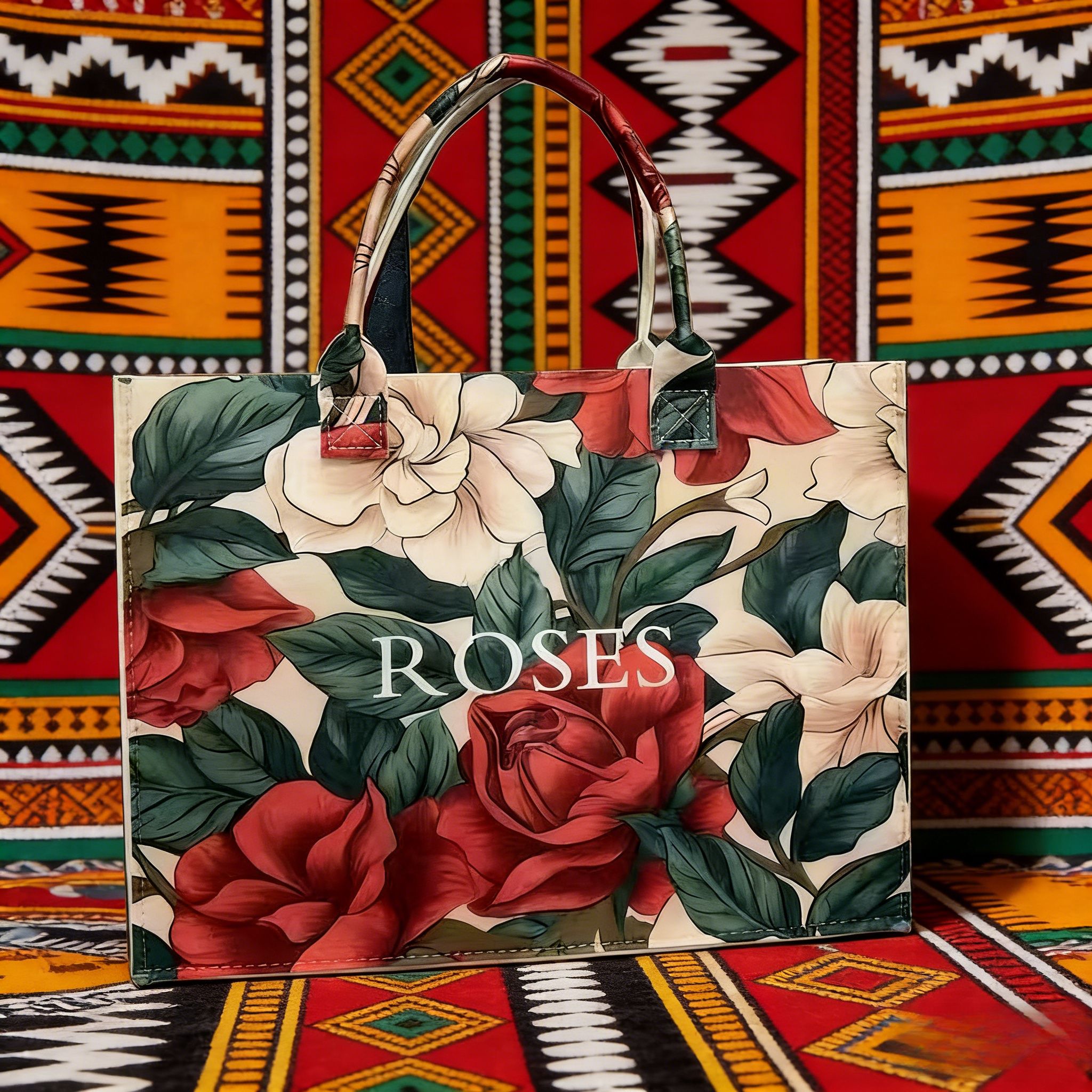 All-In-One Women's Shoulder Bag Large Capacity Felt Gift Shopping Bag Women's Large-Capacity Felt Tote Bag Floral Rose Print Stylish Handbag Spacious Casual Purse for Kenyan Young Ladies