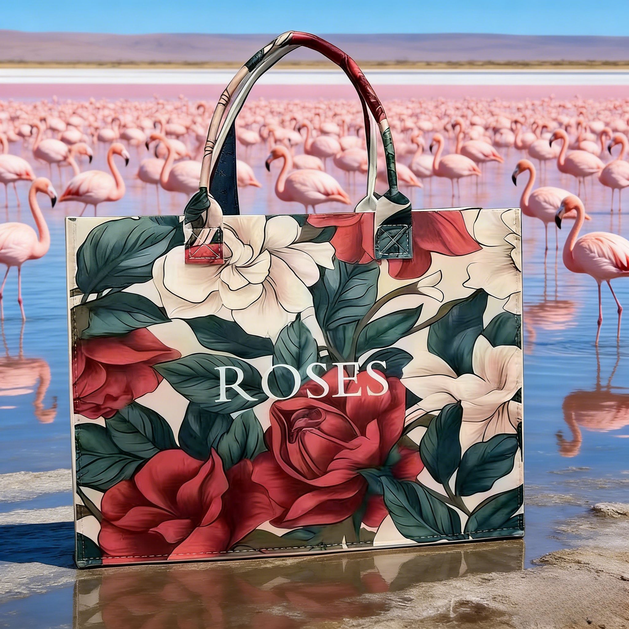 All-In-One Women's Shoulder Bag Large Capacity Felt Gift Shopping Bag Women's Large-Capacity Felt Tote Bag Floral Rose Print Stylish Handbag Spacious Casual Purse for Kenyan Young Ladies