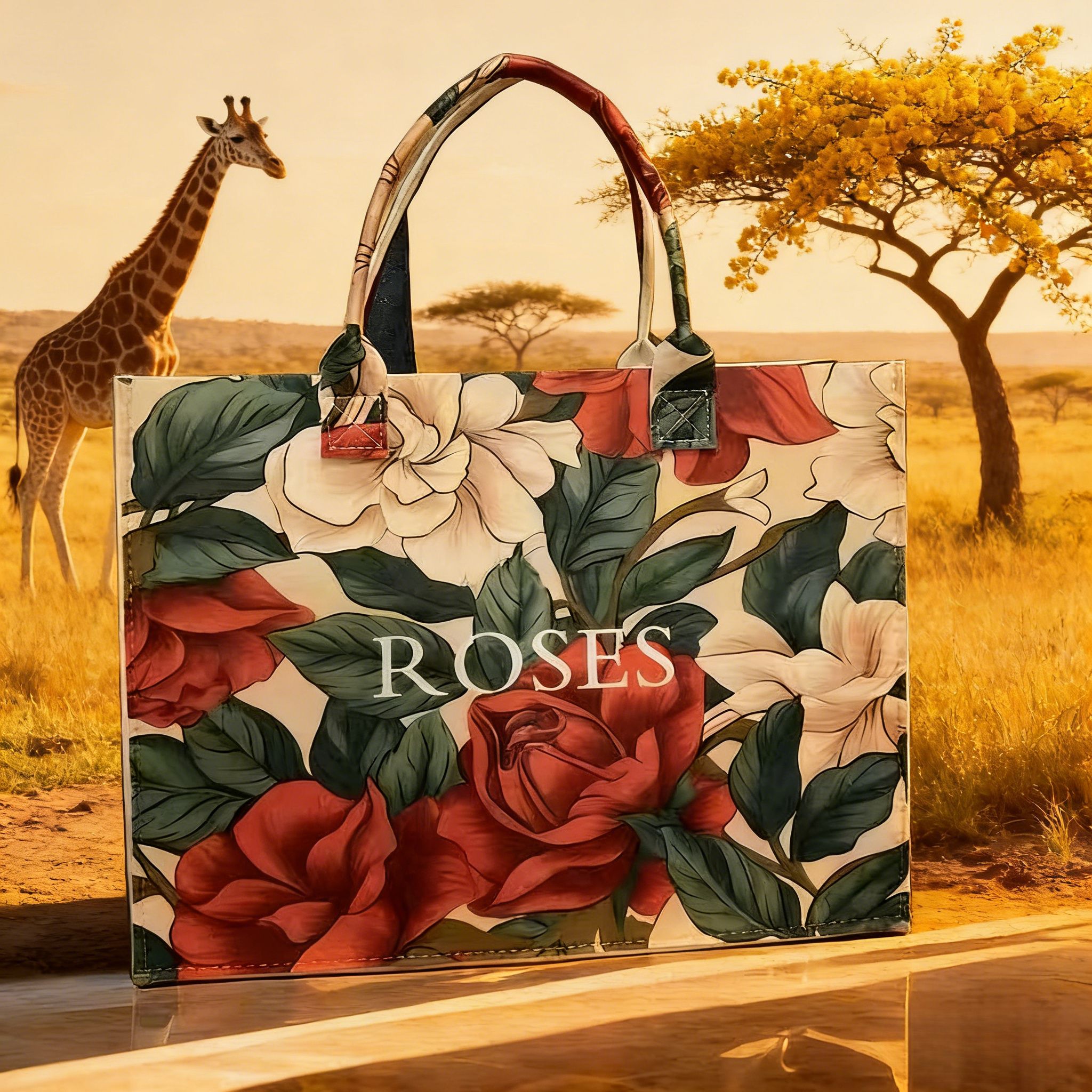 All-In-One Women's Shoulder Bag Large Capacity Felt Gift Shopping Bag Women's Large-Capacity Felt Tote Bag Floral Rose Print Stylish Handbag Spacious Casual Purse for Kenyan Young Ladies