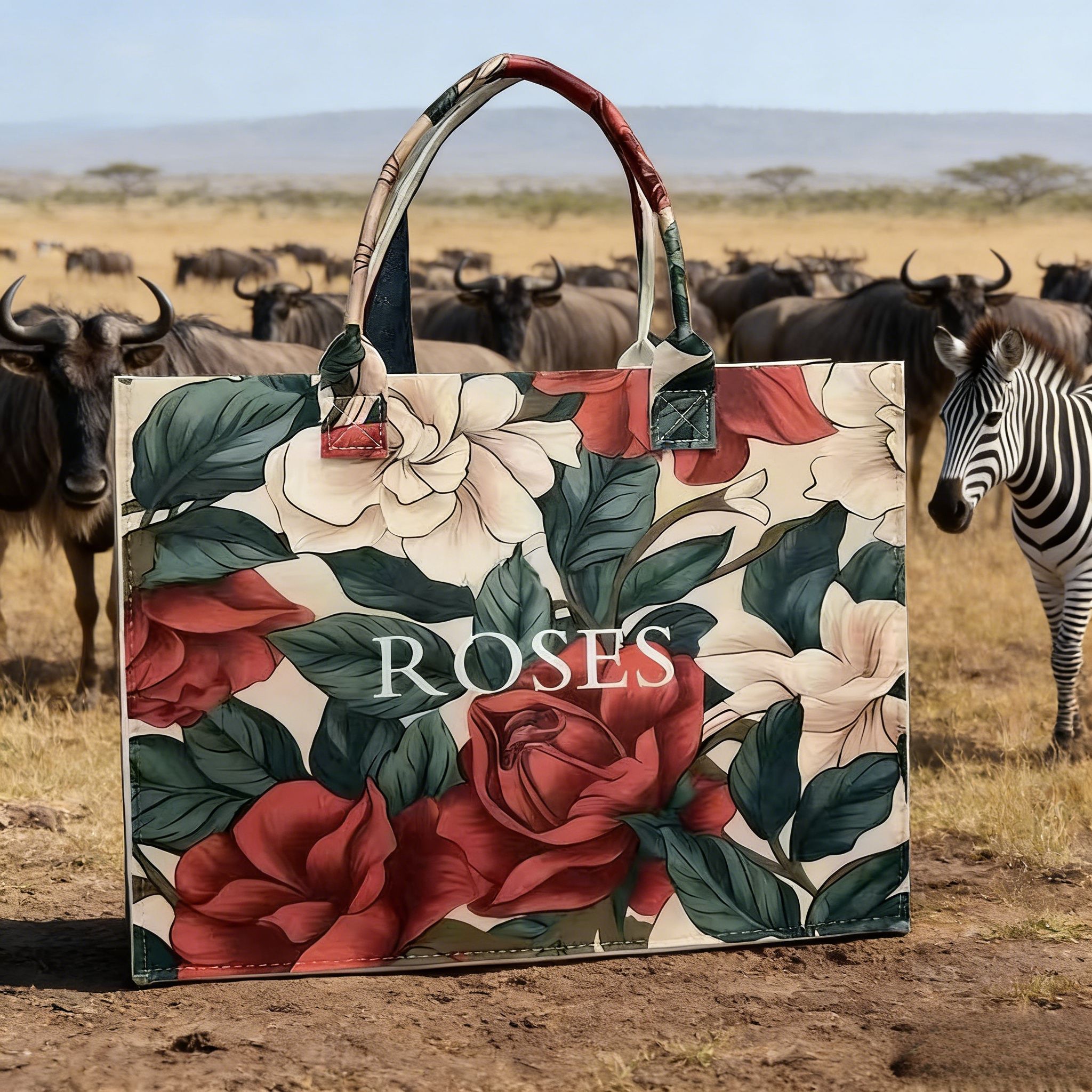 All-In-One Women's Shoulder Bag Large Capacity Felt Gift Shopping Bag Women's Large-Capacity Felt Tote Bag Floral Rose Print Stylish Handbag Spacious Casual Purse for Kenyan Young Ladies