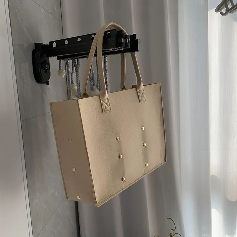 Stylish gray large-capacity felt tote bag with cute bear embroidery. Spacious, lightweight & durable—perfect for Kenyan young ladies’daily shopping, work or casual outings