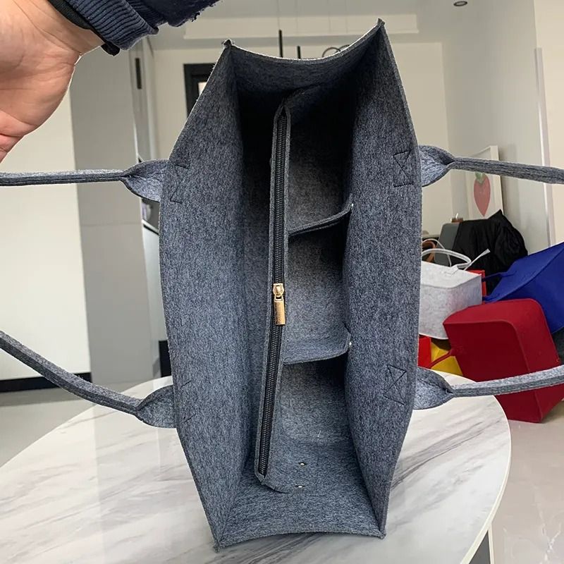 Stylish gray large-capacity felt tote bag with cute bear embroidery. Spacious, lightweight & durable—perfect for Kenyan young ladies’daily shopping, work or casual outings