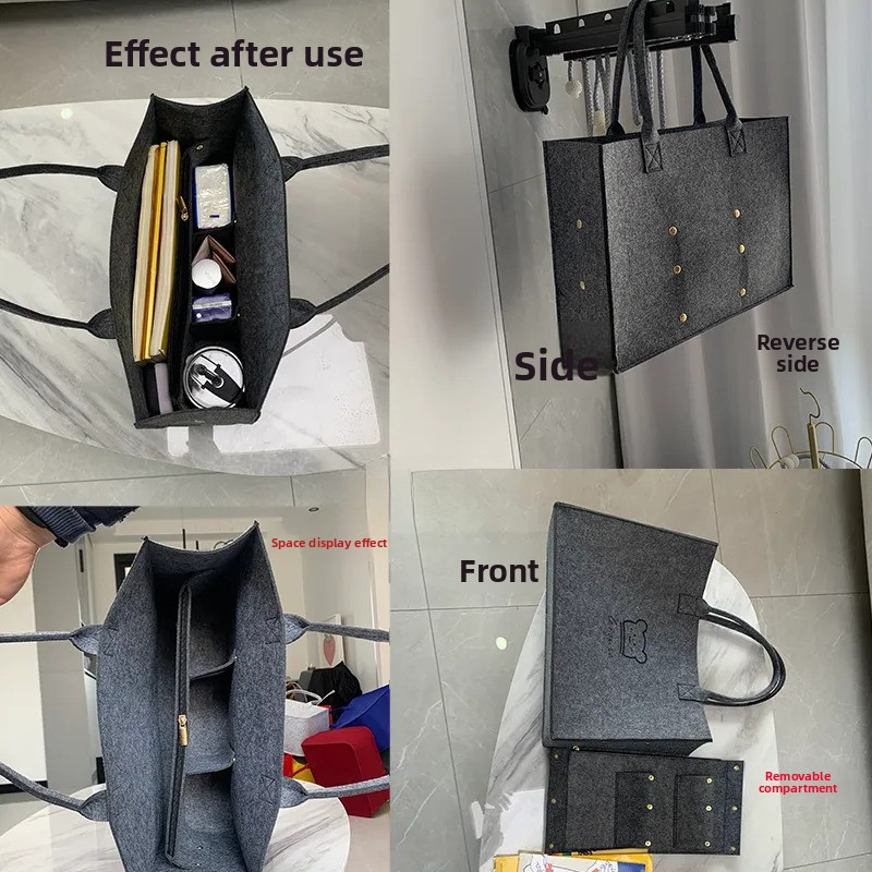 Stylish gray large-capacity felt tote bag with cute bear embroidery. Spacious, lightweight & durable—perfect for Kenyan young ladies’daily shopping, work or casual outings