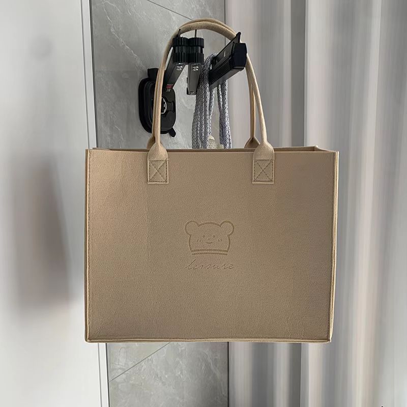 Stylish gray large-capacity felt tote bag with cute bear embroidery. Spacious, lightweight & durable—perfect for Kenyan young ladies’daily shopping, work or casual outings