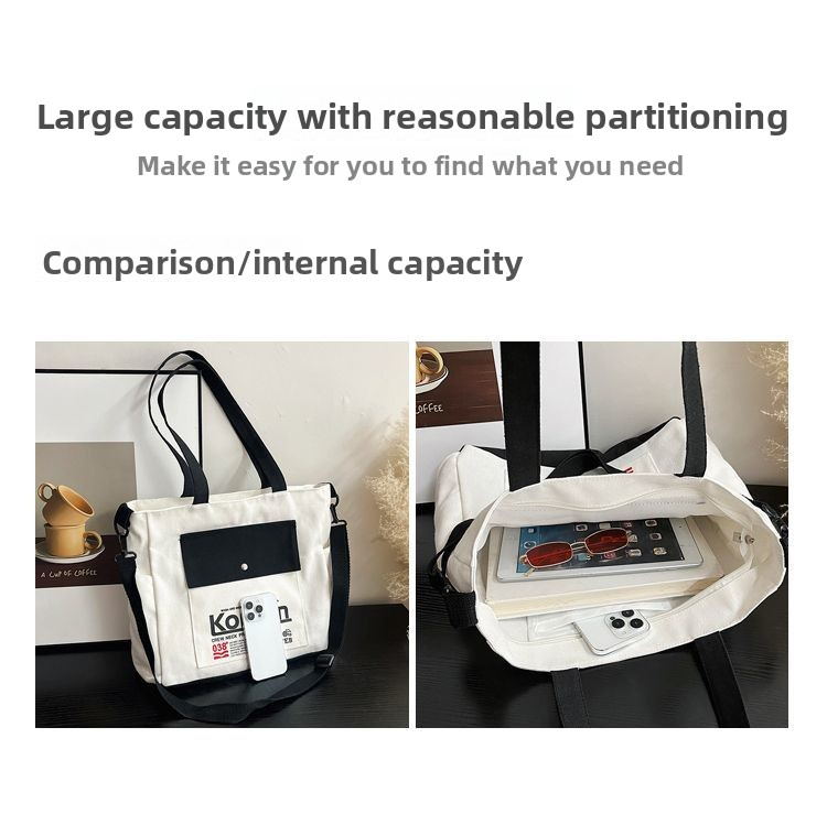 Trendy large-capacity canvas tote bag: "Korean" print, black & white design. Spacious, lightweight & versatile—perfect for Kenyan young ladies’ daily outings/shopping.