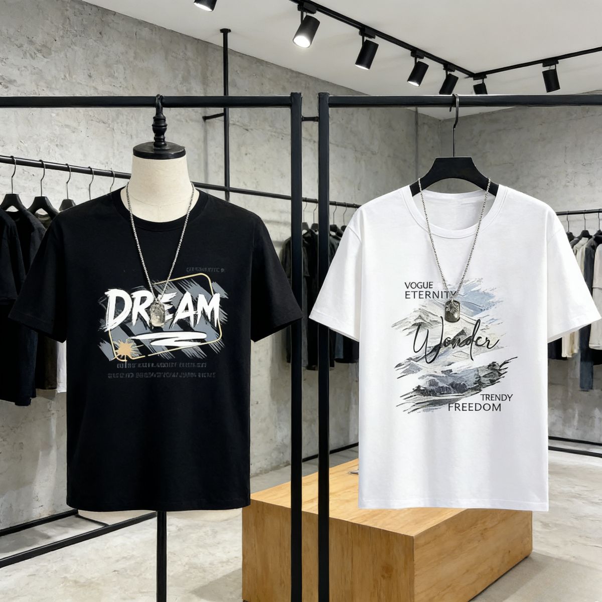 Buy 1 get 1 free: 2 oversized graphic T-shirts (white/black) with trendy text prints. Breathable, comfortable fabric—perfect for Kenyan young people’s daily, casual or street-style outfits