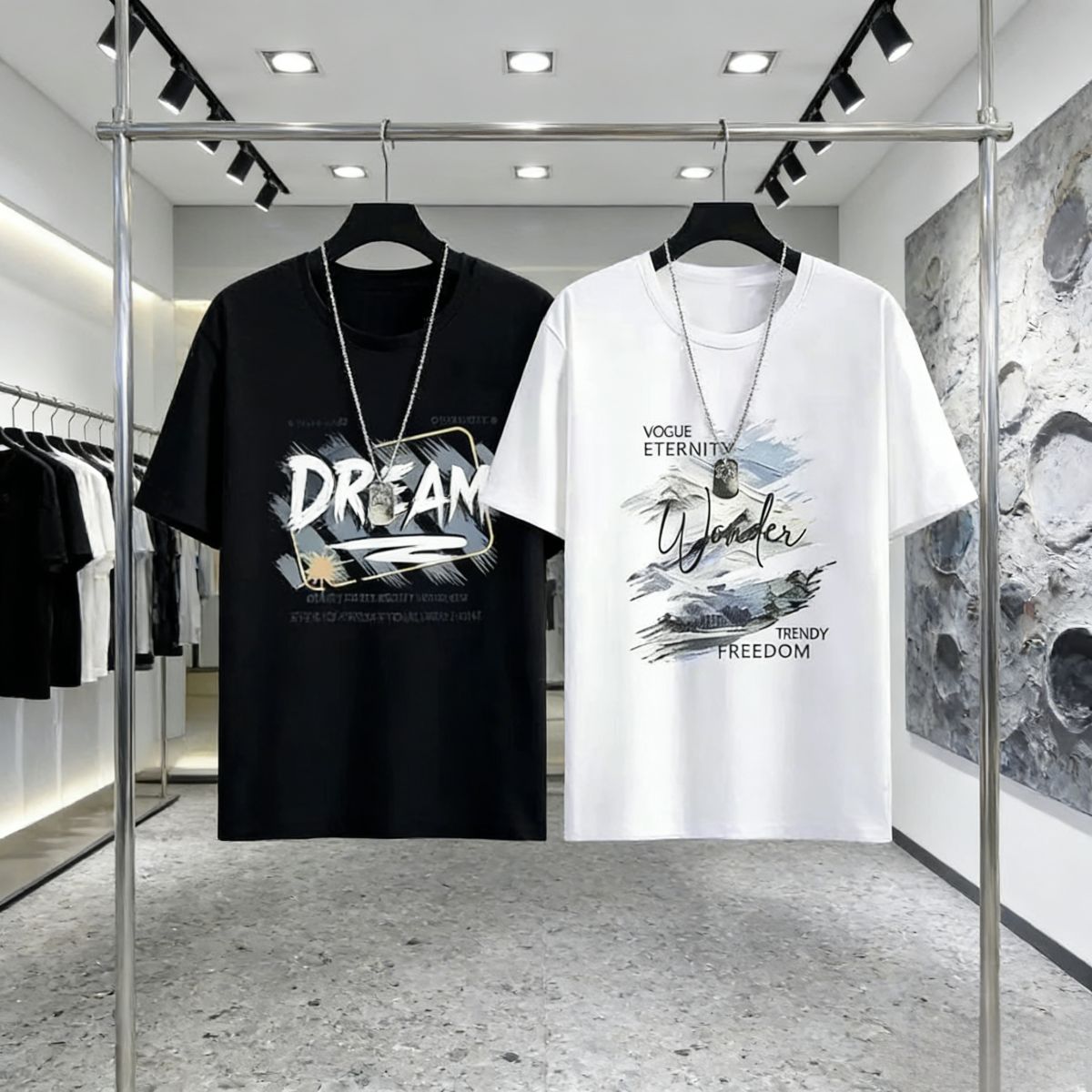 Buy 1 get 1 free: 2 oversized graphic T-shirts (white/black) with trendy text prints. Breathable, comfortable fabric—perfect for Kenyan young people’s daily, casual or street-style outfits