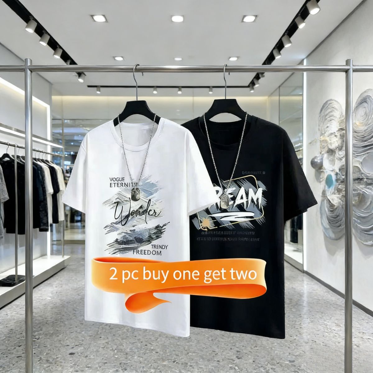 Buy 1 get 1 free: 2 oversized graphic T-shirts (white/black) with trendy text prints. Breathable, comfortable fabric—perfect for Kenyan young people’s daily, casual or street-style outfits