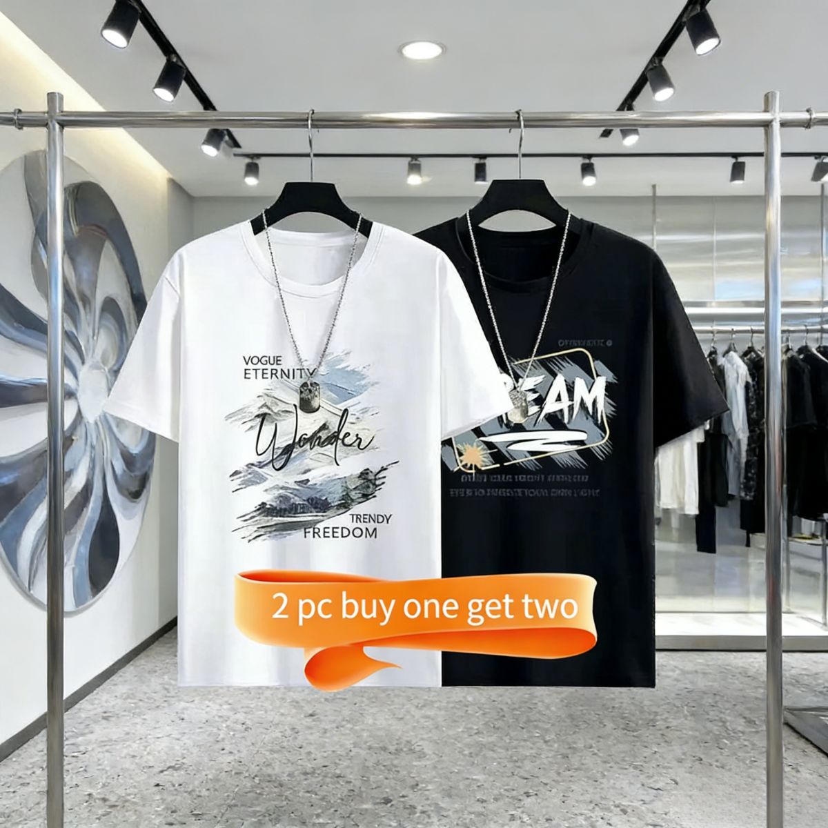 Buy 1 get 1 free: 2 oversized graphic T-shirts (white/black) with trendy text prints. Breathable, comfortable fabric—perfect for Kenyan young people’s daily, casual or street-style outfits