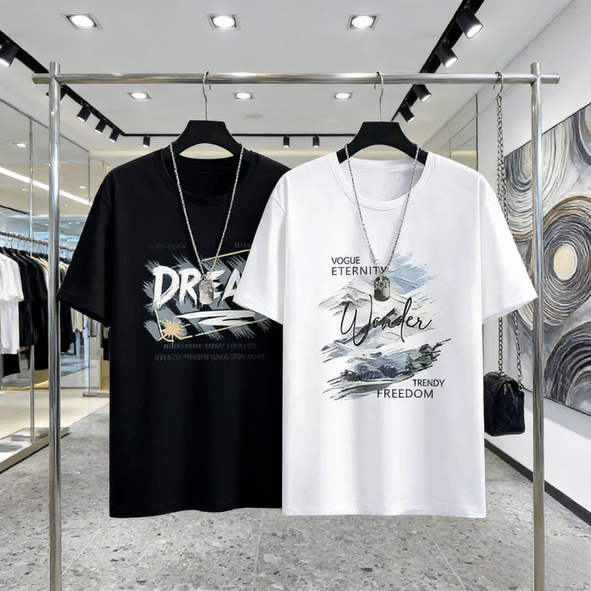 Buy 1 get 1 free: 2 oversized graphic T-shirts (white/black) with trendy text prints. Breathable, comfortable fabric—perfect for Kenyan young people’s daily, casual or street-style outfits