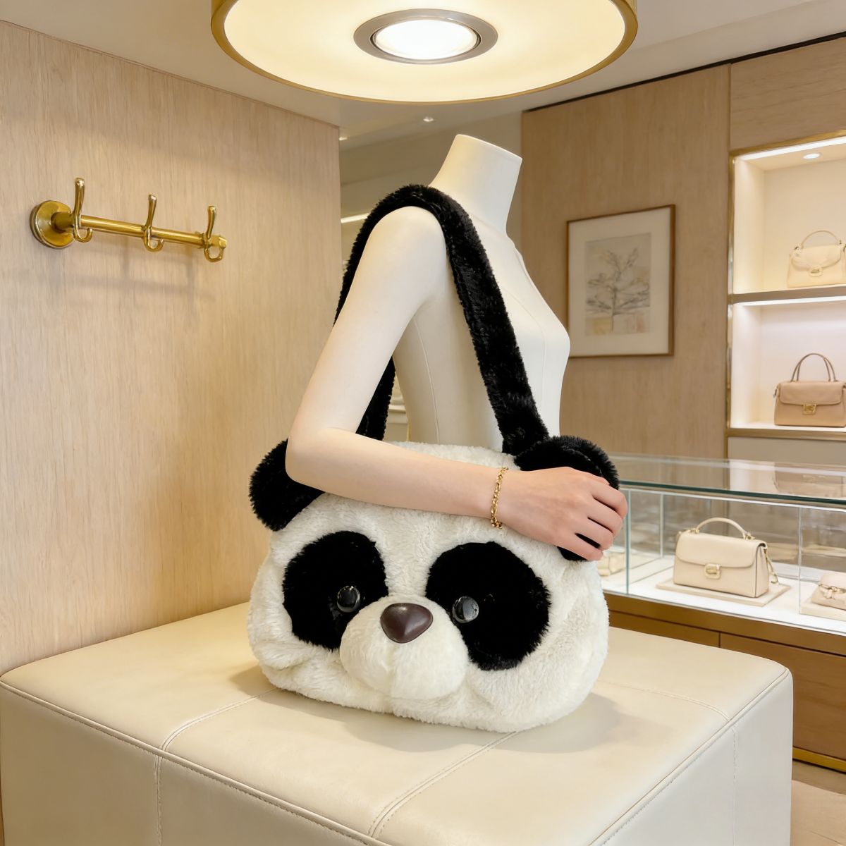 Trendy cute panda plush crossbody bag: soft stuffed design, single shoulder strap. Adorable, lightweight & stylish—perfect for Kenyan young ladies’ daily outings.