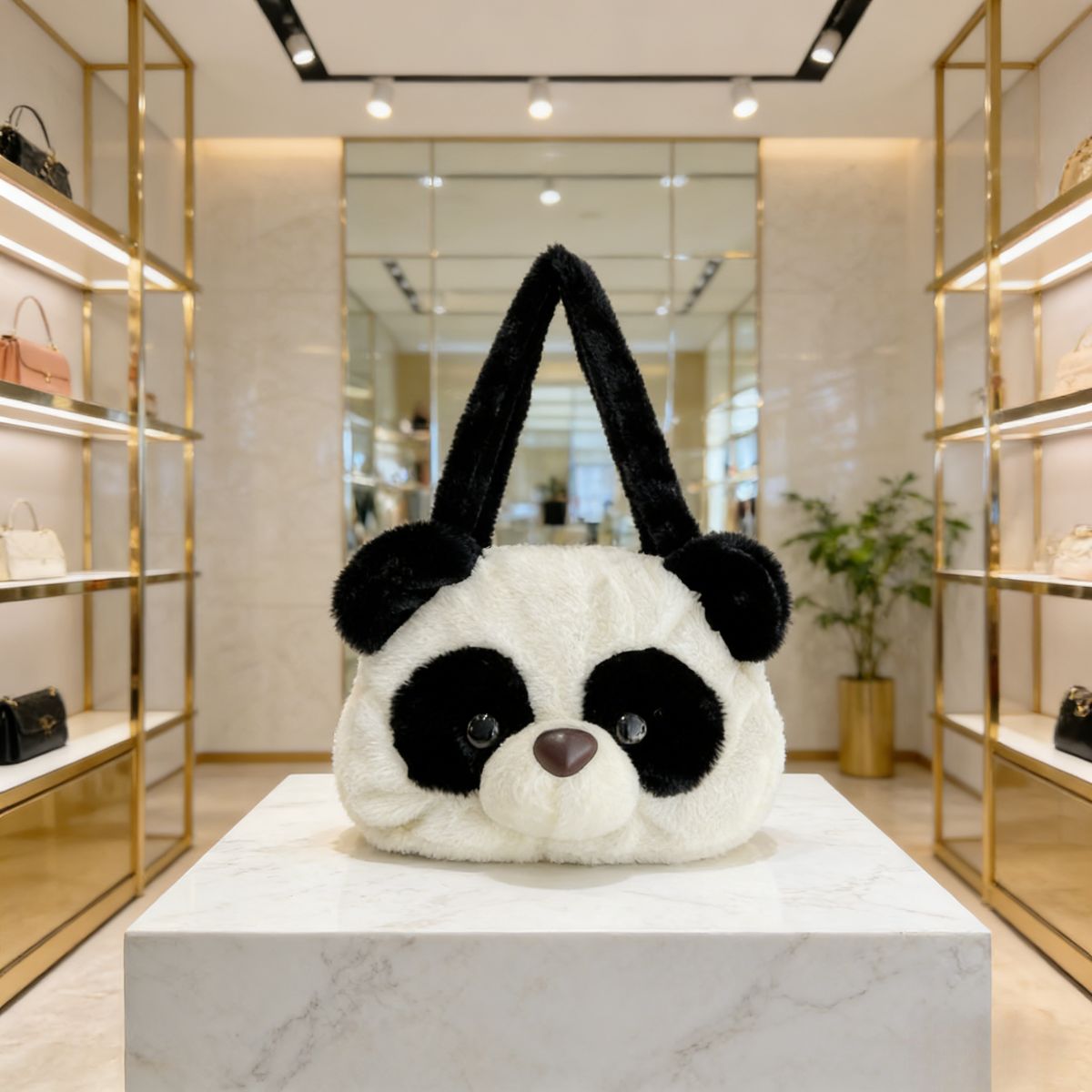 Trendy cute panda plush crossbody bag: soft stuffed design, single shoulder strap. Adorable, lightweight & stylish—perfect for Kenyan young ladies’ daily outings.