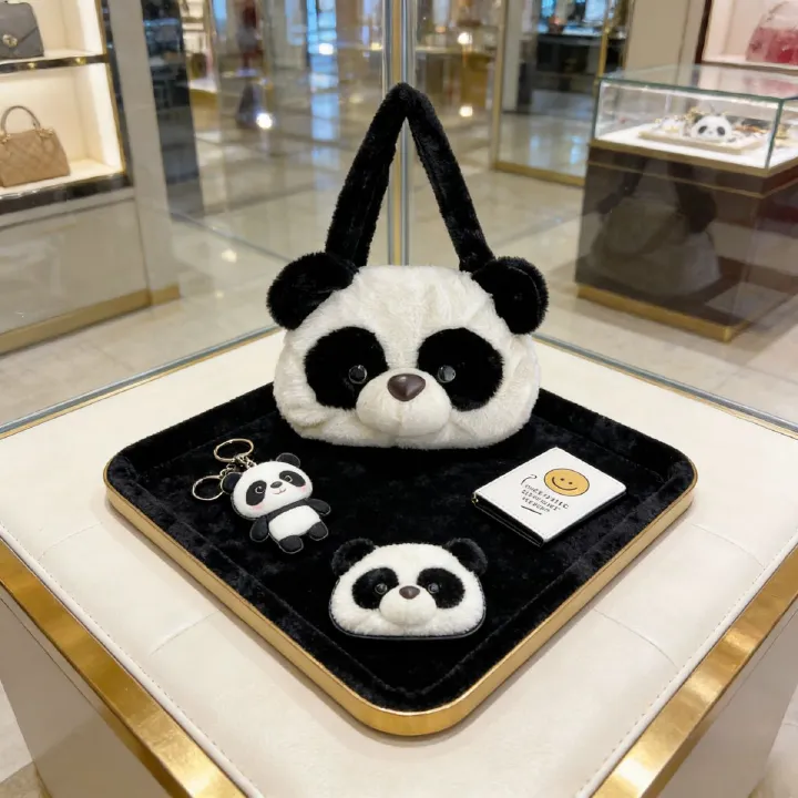 Trendy cute panda plush crossbody bag: soft stuffed design, single shoulder strap. Adorable, lightweight & stylish—perfect for Kenyan young ladies’ daily outings.
