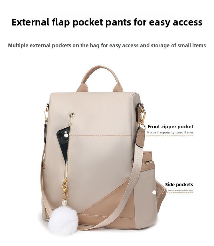 Trendy women’s backpack: white pom-pom charm, adjustable straps. Spacious, stylish & versatile—perfect for Kenyan young ladies’ daily outings/work.