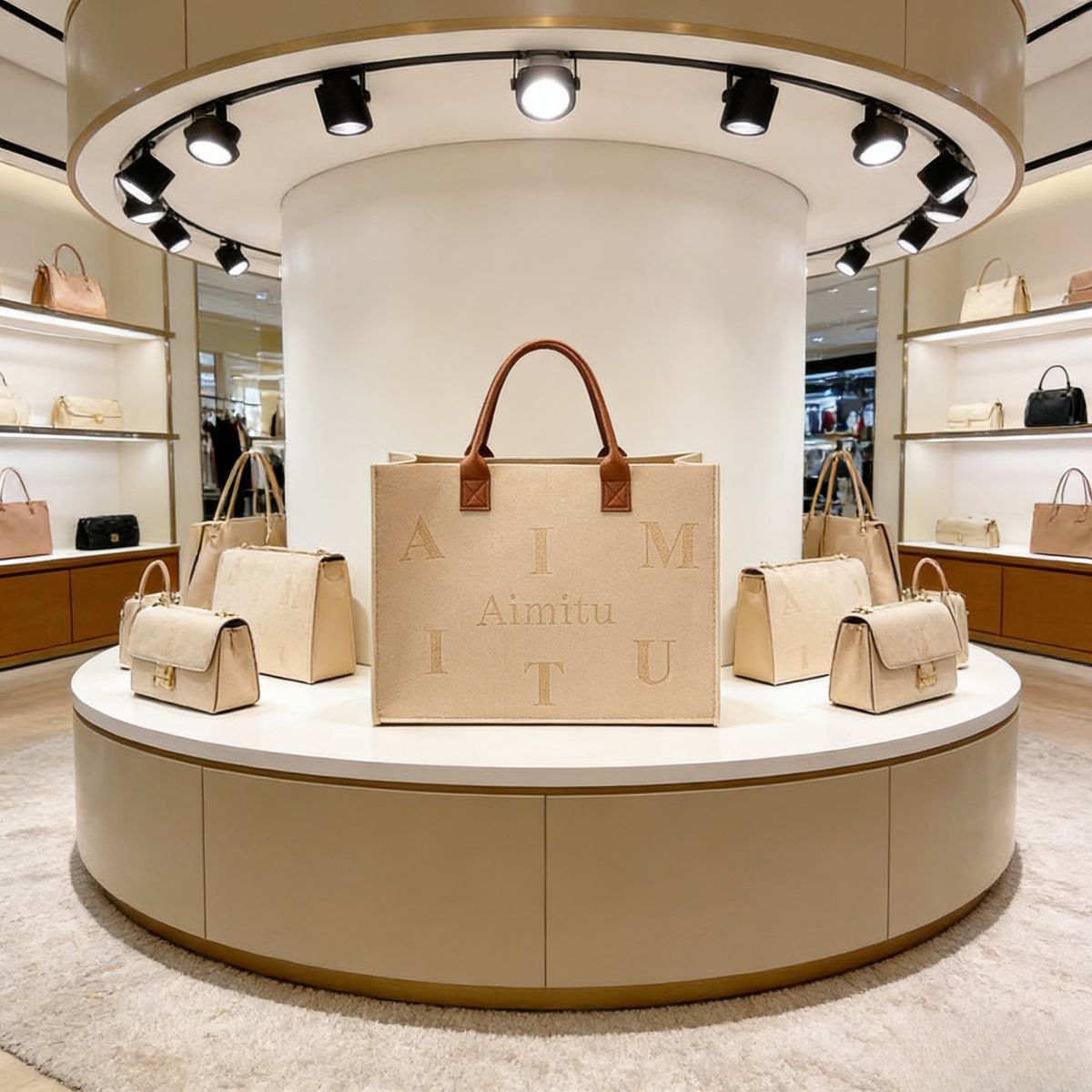 Trendy women’s beige felt tote bag Large-Capacity : "Aimitu" letter print, leather handles. Spacious, stylish & durable—perfect for Kenyan young ladies’ daily outings.